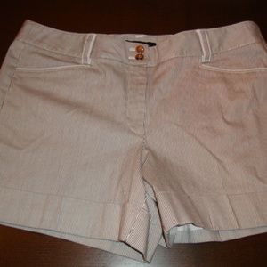 WHBM Dress Shorts White w/ Dark Brown Pin Stripe